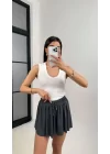 MetuCa Pileli İçi Şortlu Skort – Lastik Bel, Bağcıklı (Antrasit)