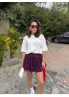 MetuCa Pileli İçi Şortlu Skort – Lastik Bel, Bağcıklı (Bordo)