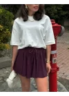 MetuCa Pileli İçi Şortlu Skort – Lastik Bel, Bağcıklı (Bordo)