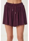 MetuCa Pileli İçi Şortlu Skort – Lastik Bel, Bağcıklı (Bordo)