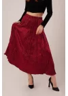 Midi Boy Pileli Saten Bordo Etek