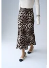 Midi Saten Etek - Leopar
