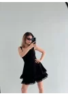 Mini Askılı Elbise - Siyah