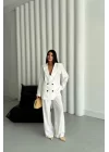 MODAL 4 DÜĞME ASTARSIZ CEKET - PANTOLON TAKIM - Beyaz