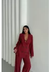 MODAL 4 DÜĞME ASTARSIZ CEKET - PANTOLON TAKIM - Bordo