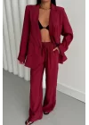 MODAL 4 DÜĞME ASTARSIZ CEKET - PANTOLON TAKIM - Bordo