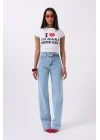 Nakış Detay Baskılı Crop T-Shirt