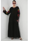 Nakışlı Uzun Elbise 2534 - Siyah