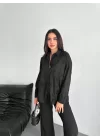Nakışlı Uzun Kollu Gömlek - Siyah