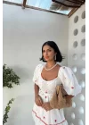 Sarı Dantel Detaylı Brode Elbise