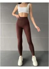 Nonofit Yüksek Bel Düz Sporcu Tayt - Kahve