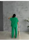 OMUZ MİDYE SIRALI BLUZ - PAÇA PENSLİ PANTOLON TAKIM - Yeşil