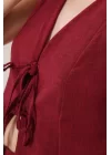 Ön Bağlama Detaylı Yelek Ve Pantolon Bordo İkili Takım
