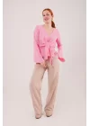 Ön Bağlamalı Volan Kol Pembe Bluz