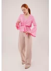 Ön Bağlamalı Volan Kol Pembe Bluz