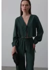 Önü Bağlamalı Crop Takım - Yeşil