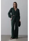 Önü Bağlamalı Crop Takım - Yeşil