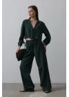 Önü Bağlamalı Crop Takım - Yeşil