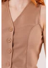 Önü Düğmeli Camel Yelek