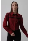Önü Kontrast Fiyonklu Gömlek - Bordo
