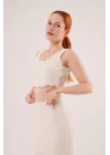 Örme Detaylı Etek Ve Bluz Krem Takım
