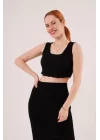 Örme Detaylı Etek Ve Bluz Siyah Takım