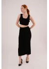 Örme Detaylı Etek Ve Bluz Siyah Takım