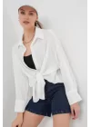 Örme Oversize Gömlek 20264 - Beyaz
