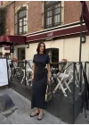Osy Modal Yumuşak Dokulu Kumaş Bisiklet Yaka Kısa Kollu Kuşaklı Uzun Elbise - Füme