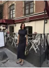 Osy Modal Yumuşak Dokulu Kumaş Bisiklet Yaka Kısa Kollu Kuşaklı Uzun Elbise - Füme