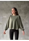 Osy Modal Yumuşak Dokulu Kumaş Bisiklet Yaka Oversize Sweatshirt - Haki