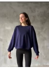 Osy Modal Yumuşak Dokulu Kumaş Bisiklet Yaka Oversize Sweatshirt - Lacivert