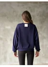 Osy Modal Yumuşak Dokulu Kumaş Bisiklet Yaka Oversize Sweatshirt - Lacivert
