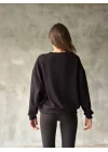 Osy Modal Yumuşak Dokulu Kumaş Bisiklet Yaka Oversize Sweatshirt - Siyah