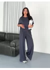 Osy Modal Yumuşak Dokulu Kumaş Bisiklet Yaka T-shirt Bol Paça Pantalon Ikili Takım -Antrasit