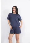 Osy Modal Yumuşak Dokulu Kumaş Bisiklet Yaka T-shirt Kısa Şort İkili Takım - Antrasit