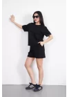 Osy Modal Yumuşak Dokulu Kumaş Bisiklet Yaka T-shirt Kısa Şort İkili Takım - Siyah
