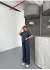 Osy Modal Yumuşak Dokulu Kumaş Kısa Kollu Bluz Rahat Pantalon Ikili Takım- Füme