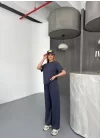 Osy Modal Yumuşak Dokulu Kumaş Kısa Kollu Bluz Rahat Pantalon Ikili Takım- Füme