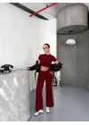 Osy Modal Yumuşak Dokulu Kumaş Kısa Kollu Crop Alt Ispanyol Paça Pantalon Ikili Takım - Bordo