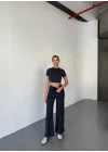 Osy Modal Yumuşak Dokulu Kumaş Kısa Kollu Crop Rahat Pantalon Ikili Takım - Füme