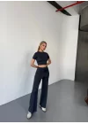 Osy Modal Yumuşak Dokulu Kumaş Kısa Kollu Crop Rahat Pantalon Ikili Takım - Füme