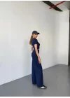 Osy Modal Yumuşak Dokulu Kumaş Kısa Kollu Crop Rahat Pantalon Ikili Takım - Lacivert