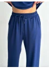 Osy Modal Yumuşak Dokulu Kumaş Kısa Kollu Yakalı T-shirt Pantalon Ikili Takım- Lacivert