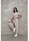 Osy Modal Yumuşak Dokulu Kumaş Oversize Bisiklet Yaka T-shirt Jogger Eşofman Altı Eşofman Takımı - Gri