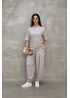 Osy Modal Yumuşak Dokulu Kumaş Oversize Bisiklet Yaka T-shirt Jogger Eşofman Altı Eşofman Takımı - Gri