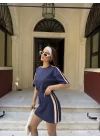 Osy Modal Yumuşak Dokulu Kumaş Parçalı Bisiklet Yaka T-shirt Mini Şortlu Etek İkili Takım -Lacivert