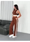 Osy Modal Yumuşak Dokulu Kumaş Tam Fermuarlı Crop Pantalon İkili Takım - Kahverengi