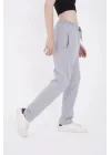 Oversize Boru Paça Baskılı Eşofman Pantolon - Gri