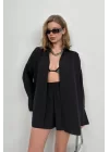 Oversize Gömlek Büzgülü Şort Takım